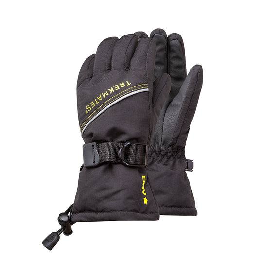 Trekmates Mogul DRY Kids waterproof gloves in black with yellow logo