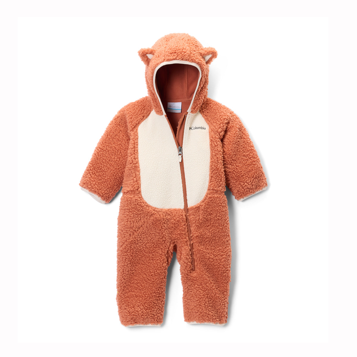 Children's fox-themed onesie with a hood on a white background