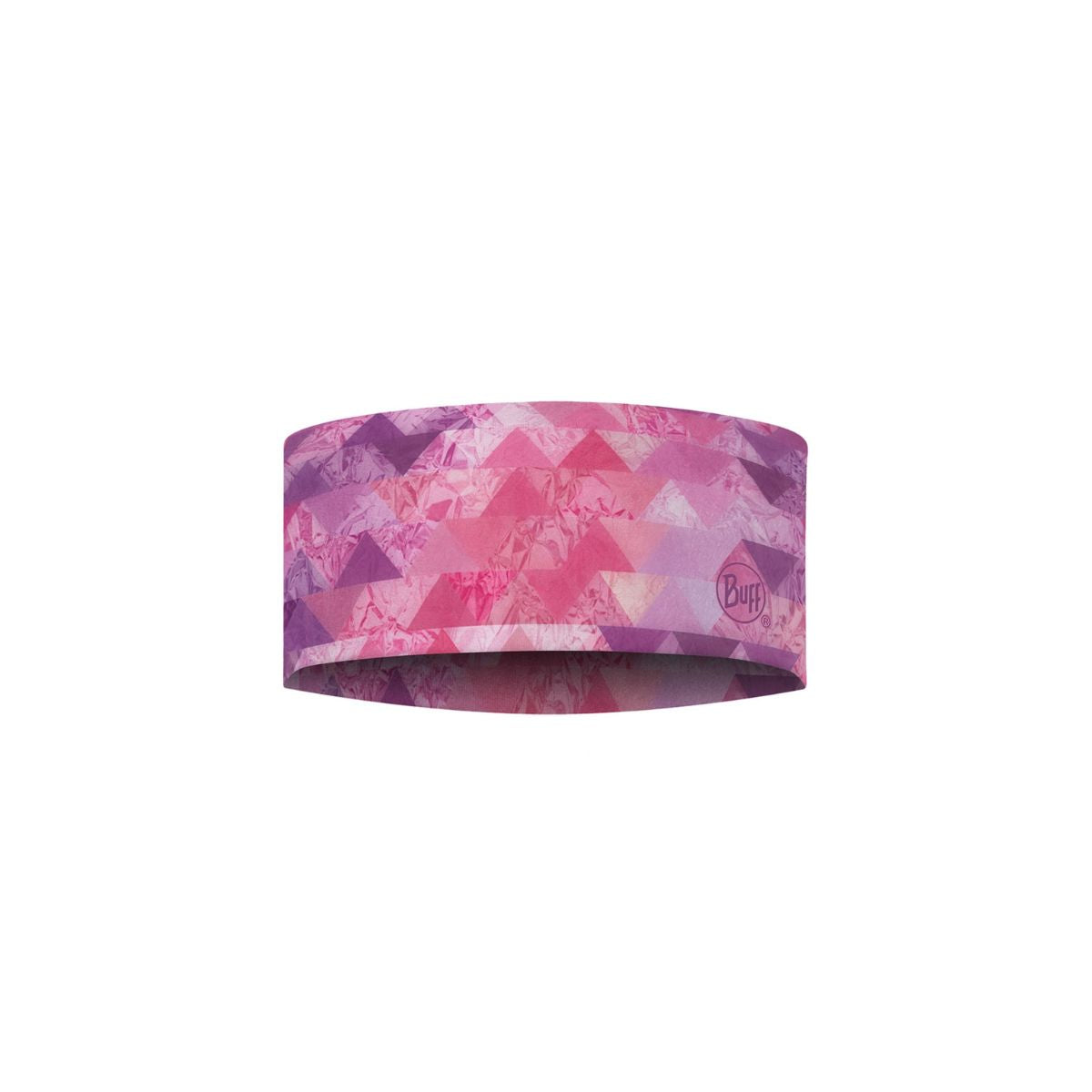 Pink headband with 'Buff' logo on the bottom right corner