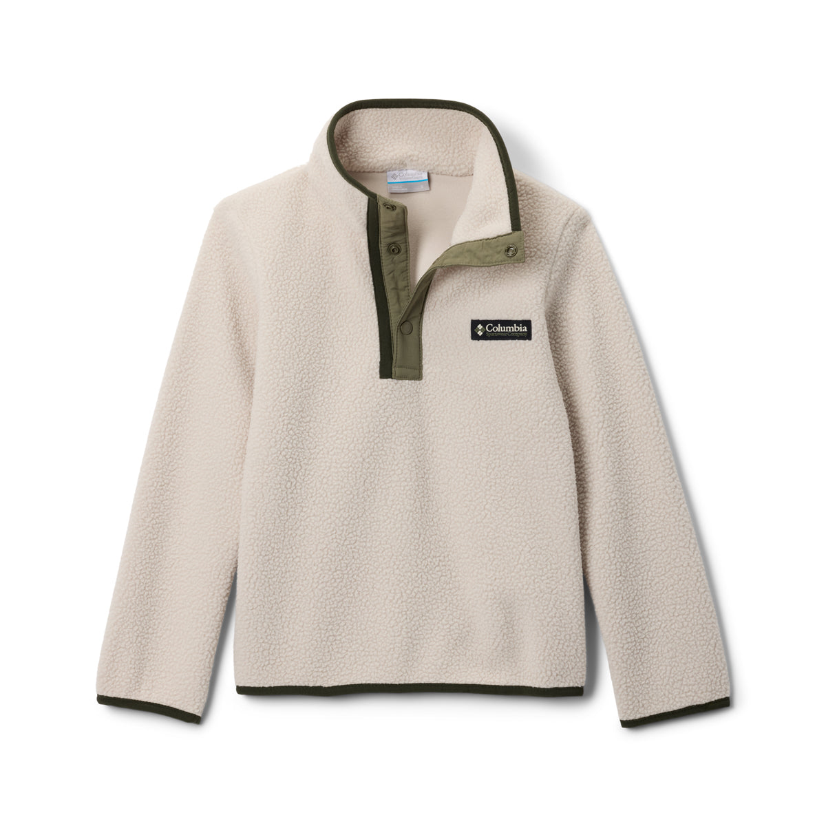 Beige fleece with green piping. Columbia Kids Helvetia Fleece Jumper (Dark Stone)