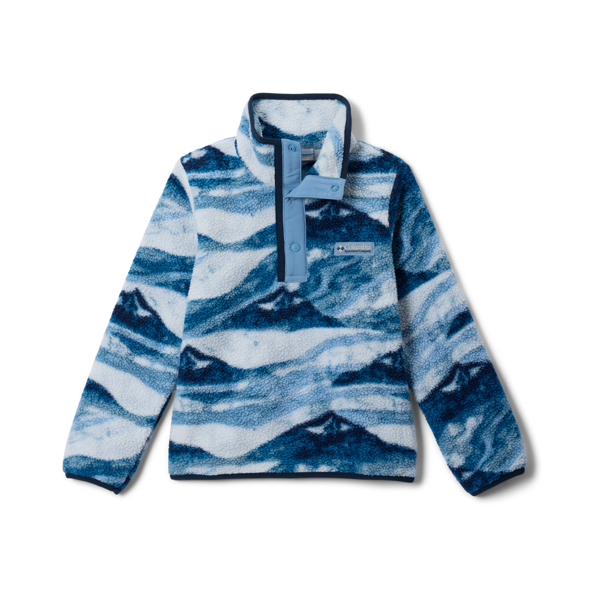 Blue and white patterned kids pullover on a white background