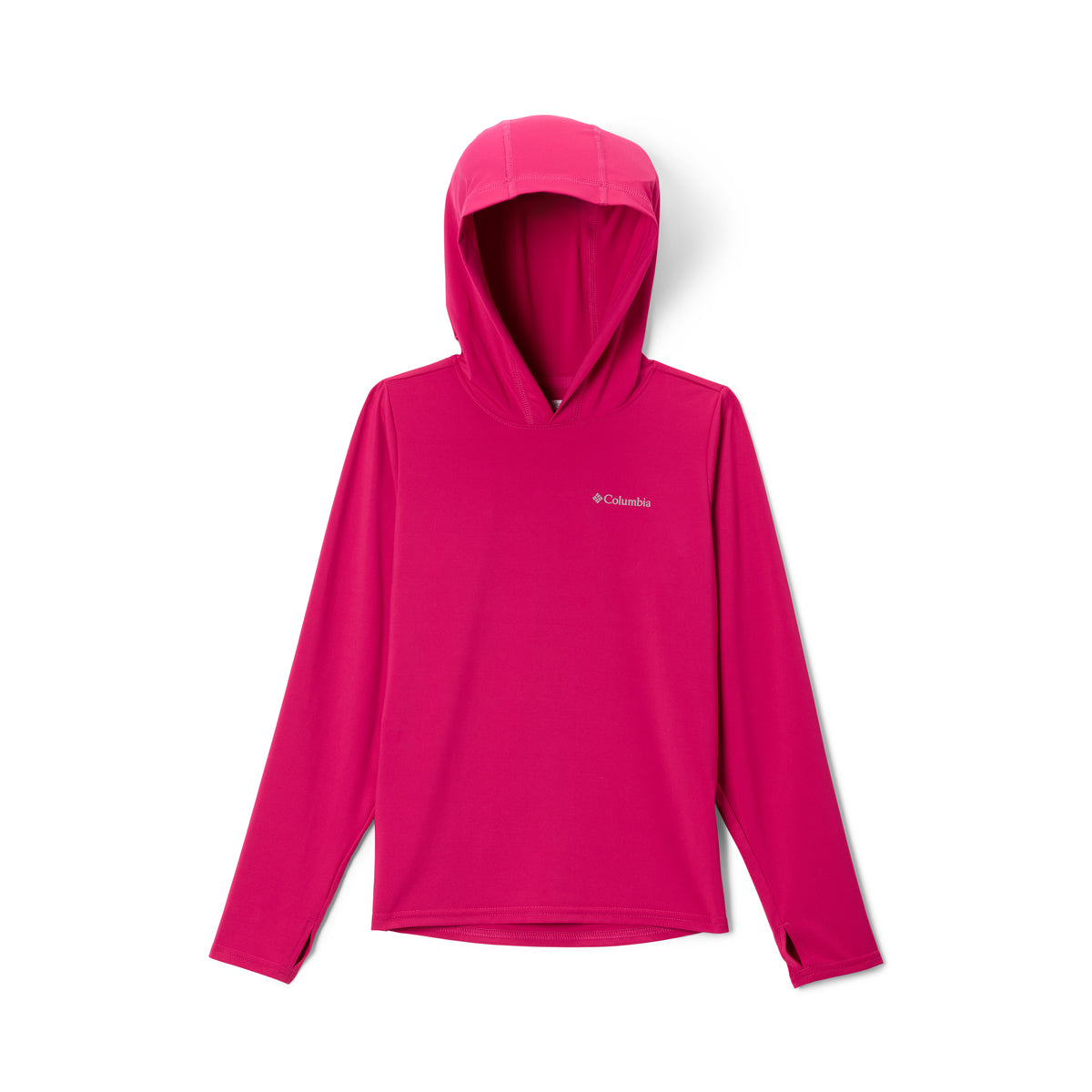 Pink UV girls hoodie with Columbia logo on a white background 