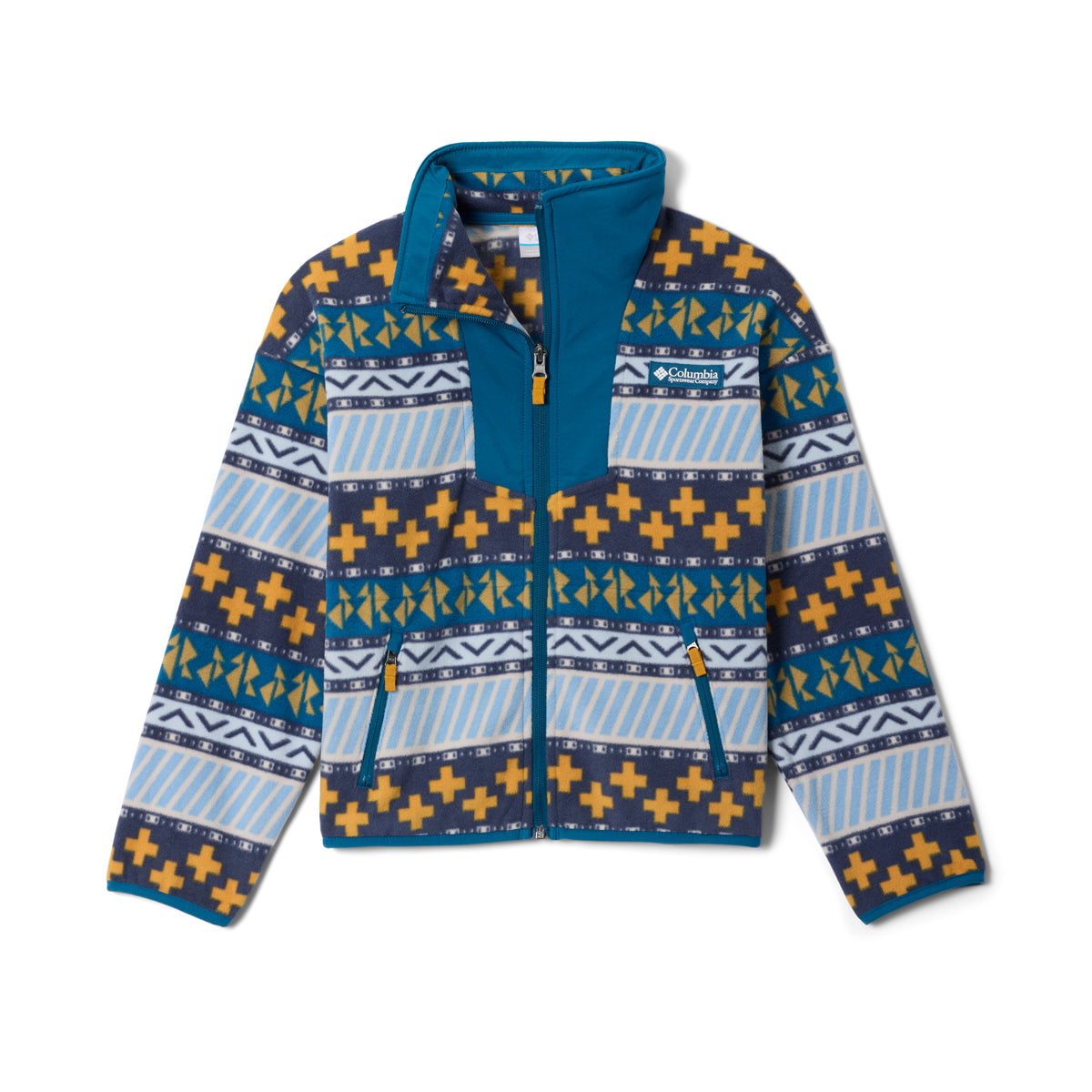Colorful patterned kids jacket on a white background