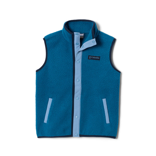 Blue kids vest with Columbia logo on a white background