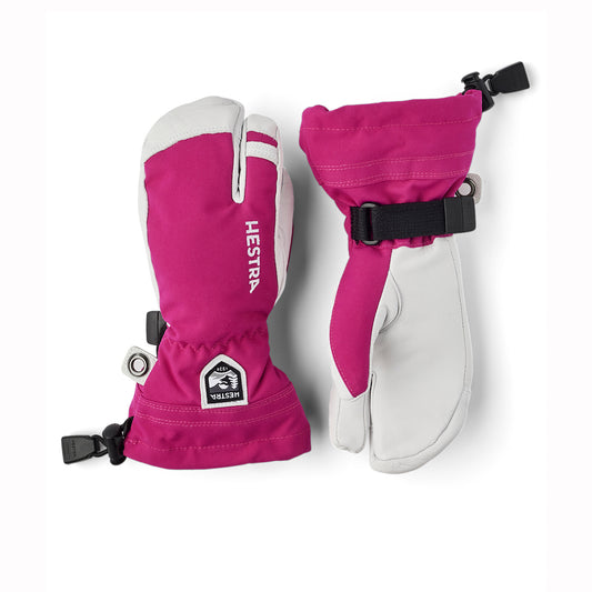 Hestra Kids Army Leather Heli Ski Jr 3-fingered Ski Glove (Fushia)