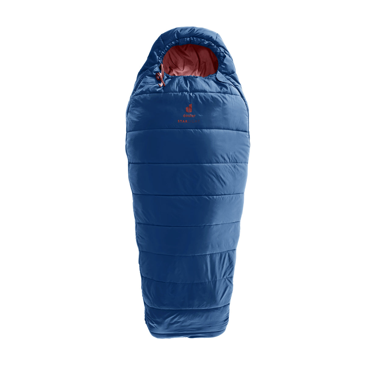 Blue kids sleeping bag with a brand logo on a white background