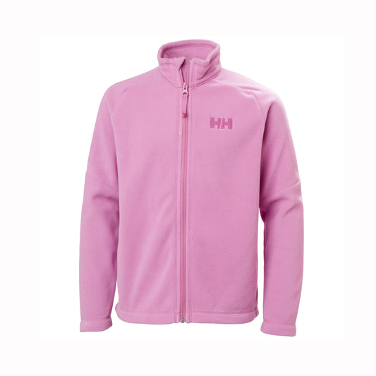 pink full zip kids fleece jacket on white background