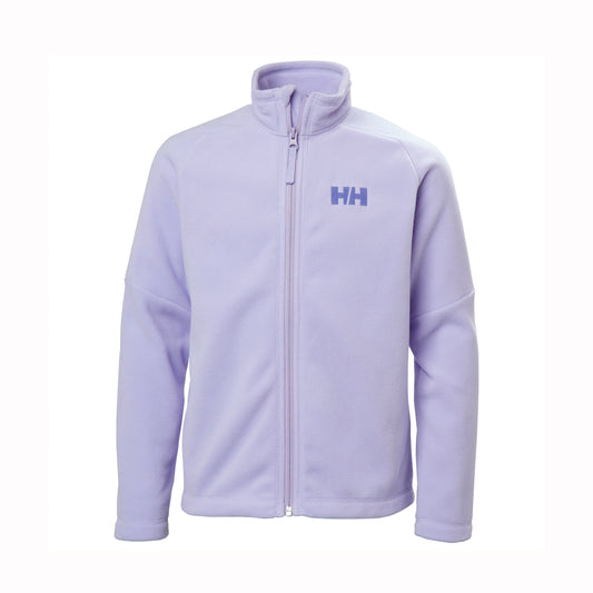 Kids full zip light purple fleece jacket on white background