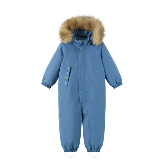 Toddler snowsuit in blue with removable faux fur 