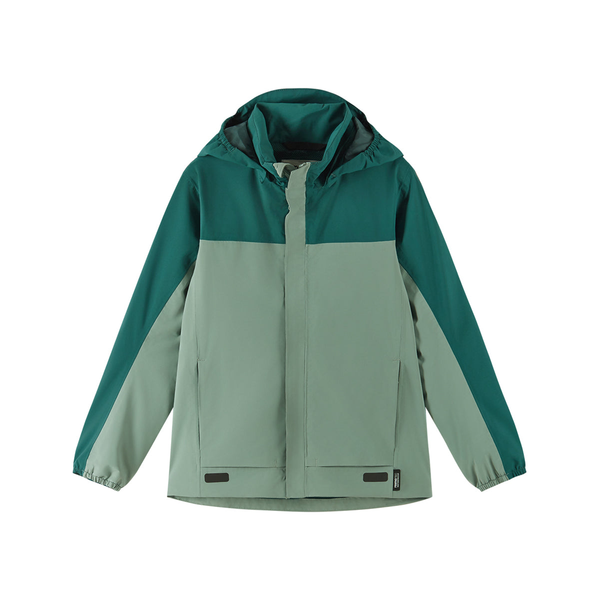 Green teens waterproof jacket on white background