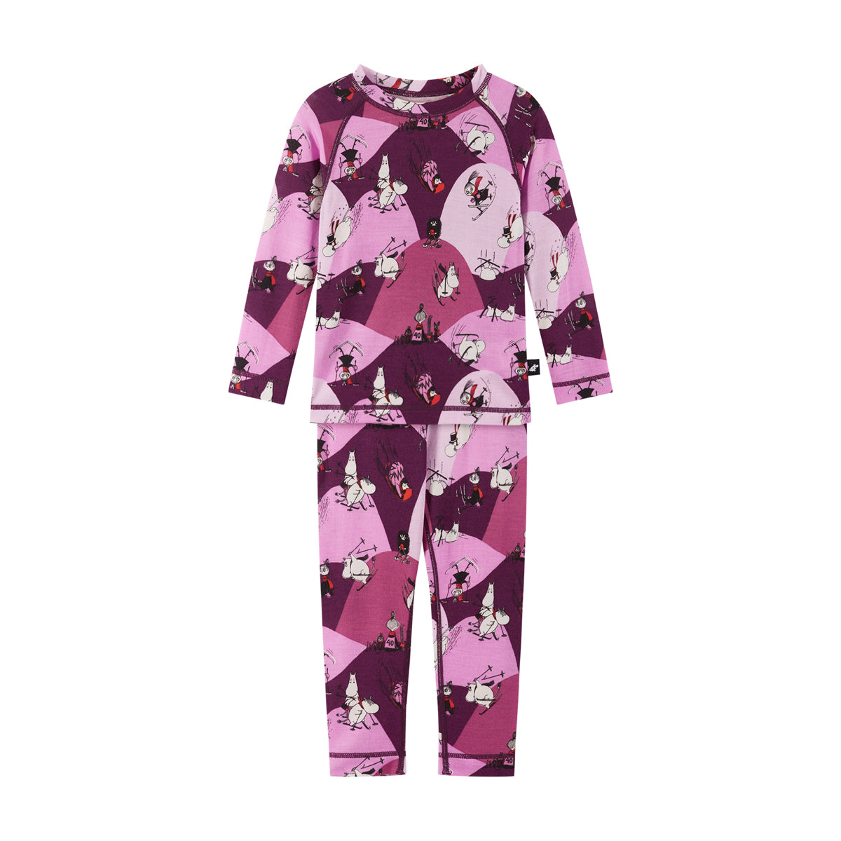 Toddler merino thermal sets in pink with Moomin design