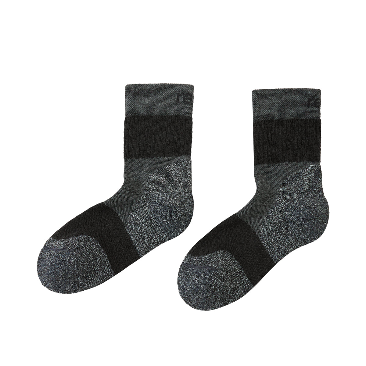 Pair of black and gray socks on a white background