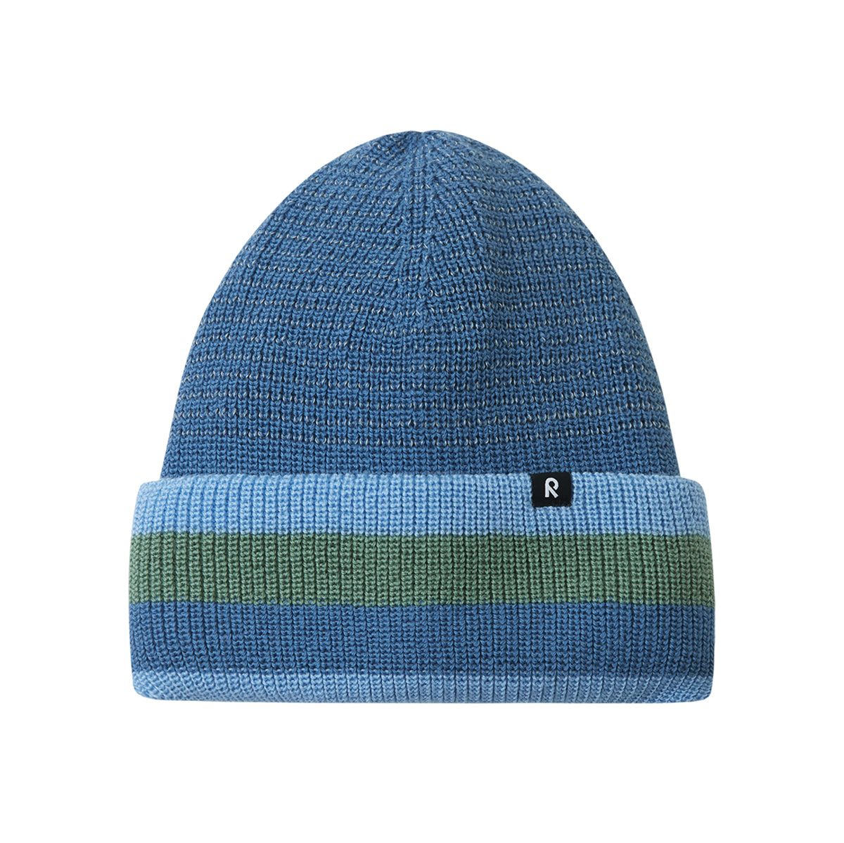 Reflective blue beanie for kids on a white background
