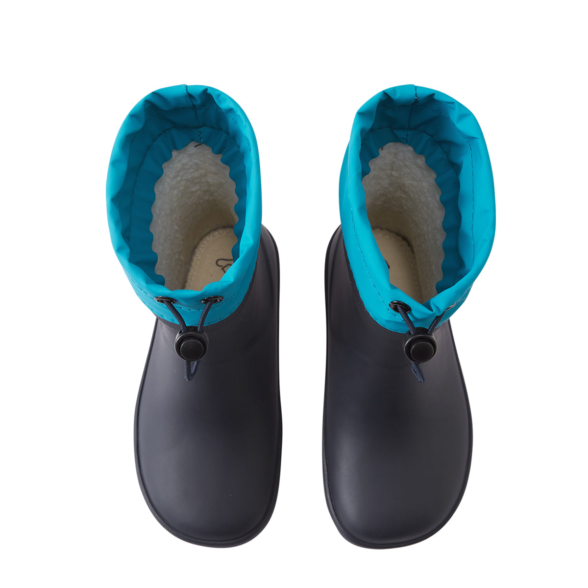 Blue kids rubber boots with blue lining on a white background