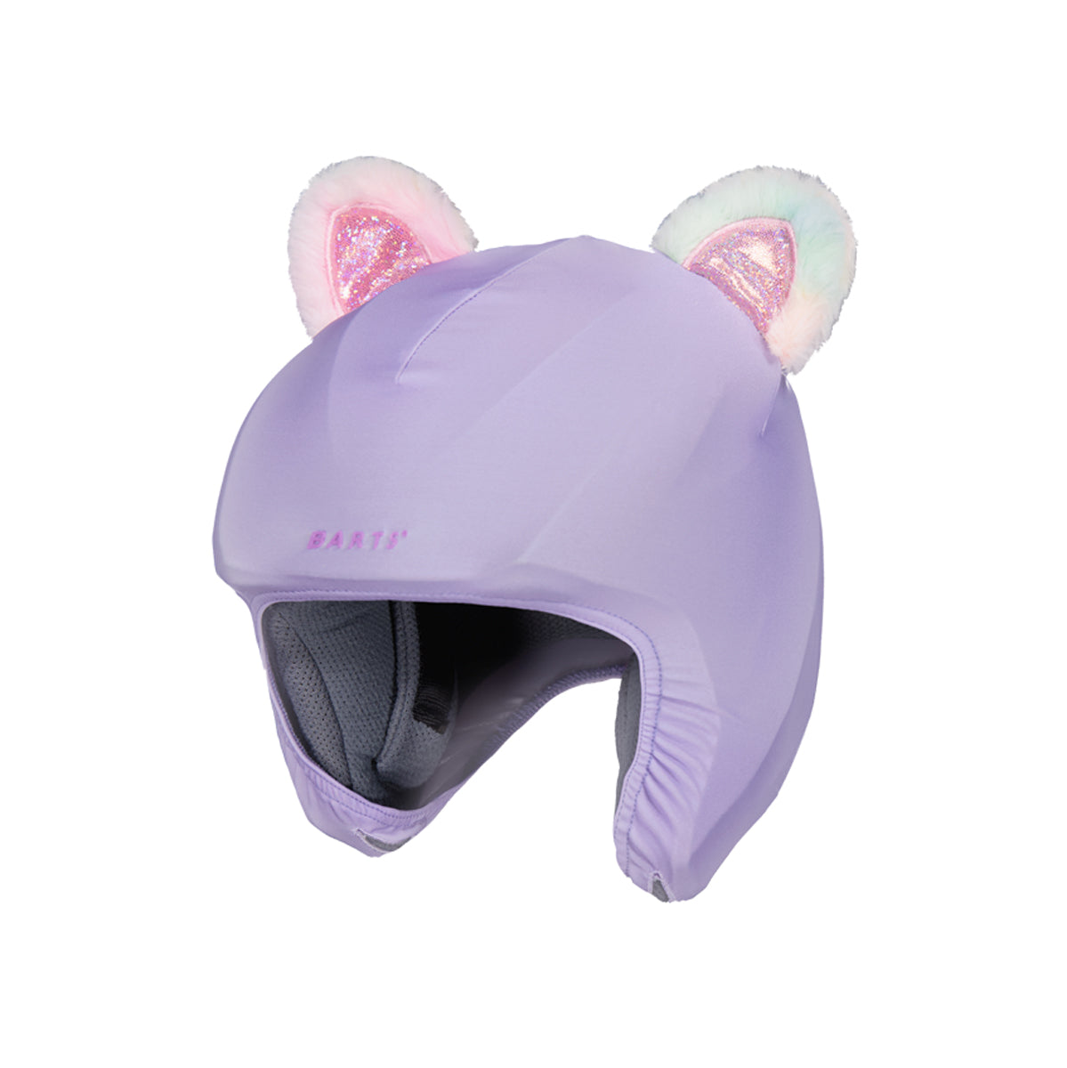 Purple helmet cover with cat ears on a white background