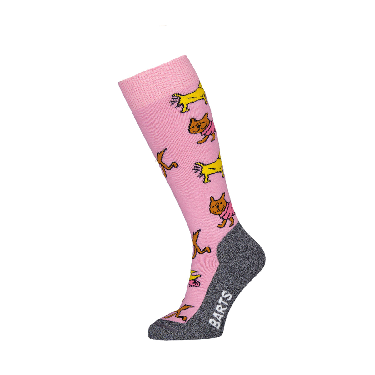 Kids pink ski socks with dog and duck motif 