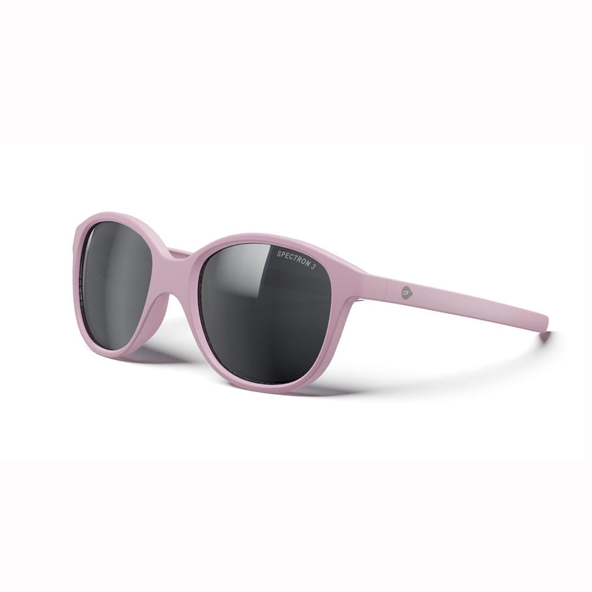Pink sunglasses with dark lenses on a white background