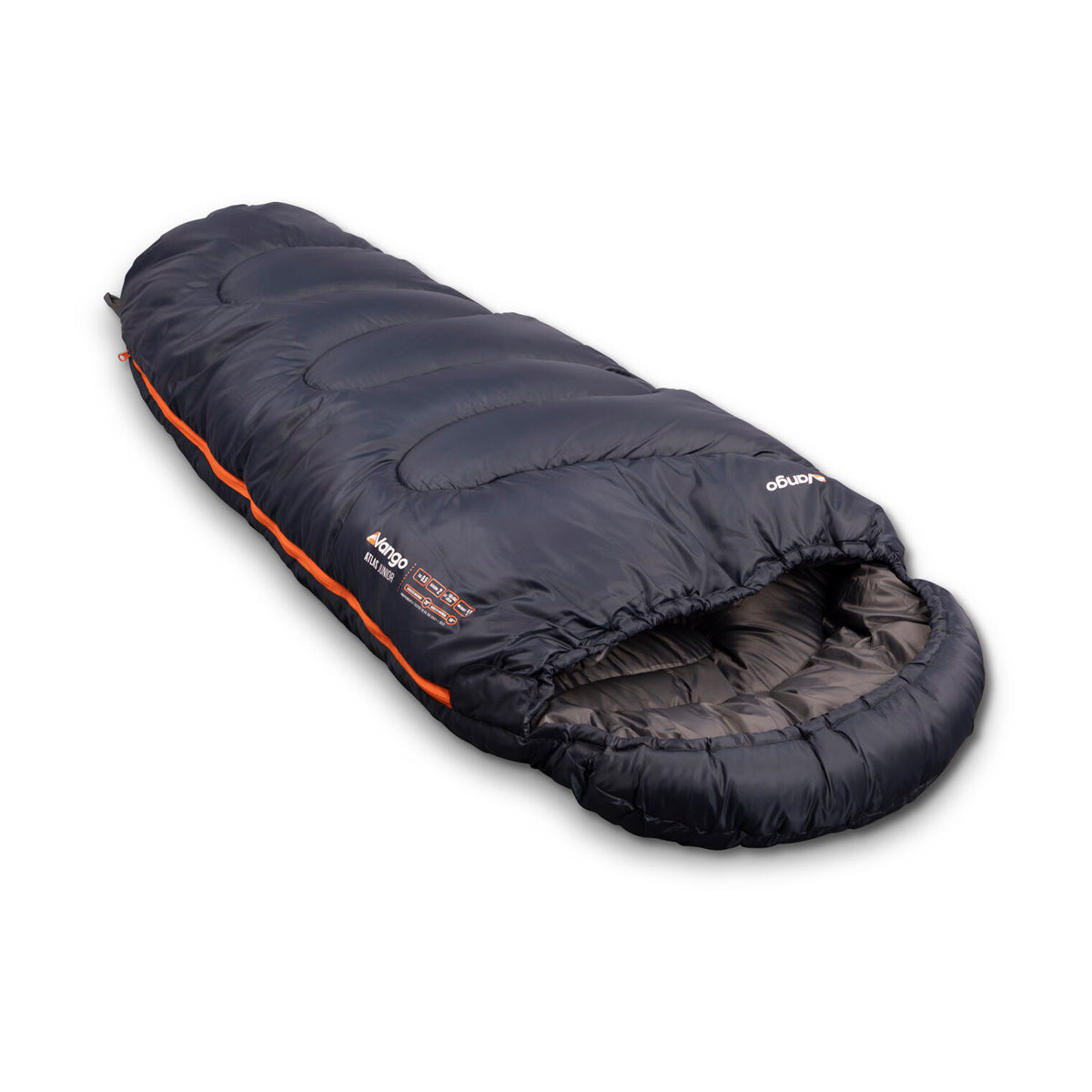 Vango Atlas Sleeping bag for primary aged kids, blue sleeping bag on white background