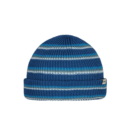 Barts Baby Milo Beanie Hat, knitted beanie with blue stripe pattern