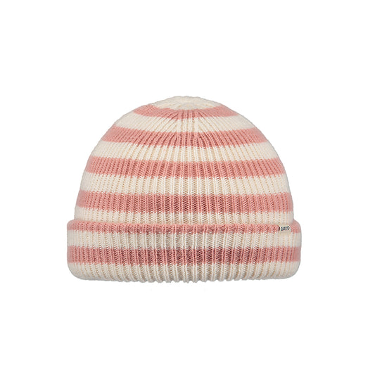 Barts Baby Milo Beanie Hat, knitted beanie with dusty pink stripe pattern