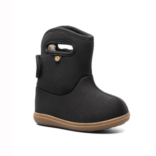 Black boot with brown sole on a white background