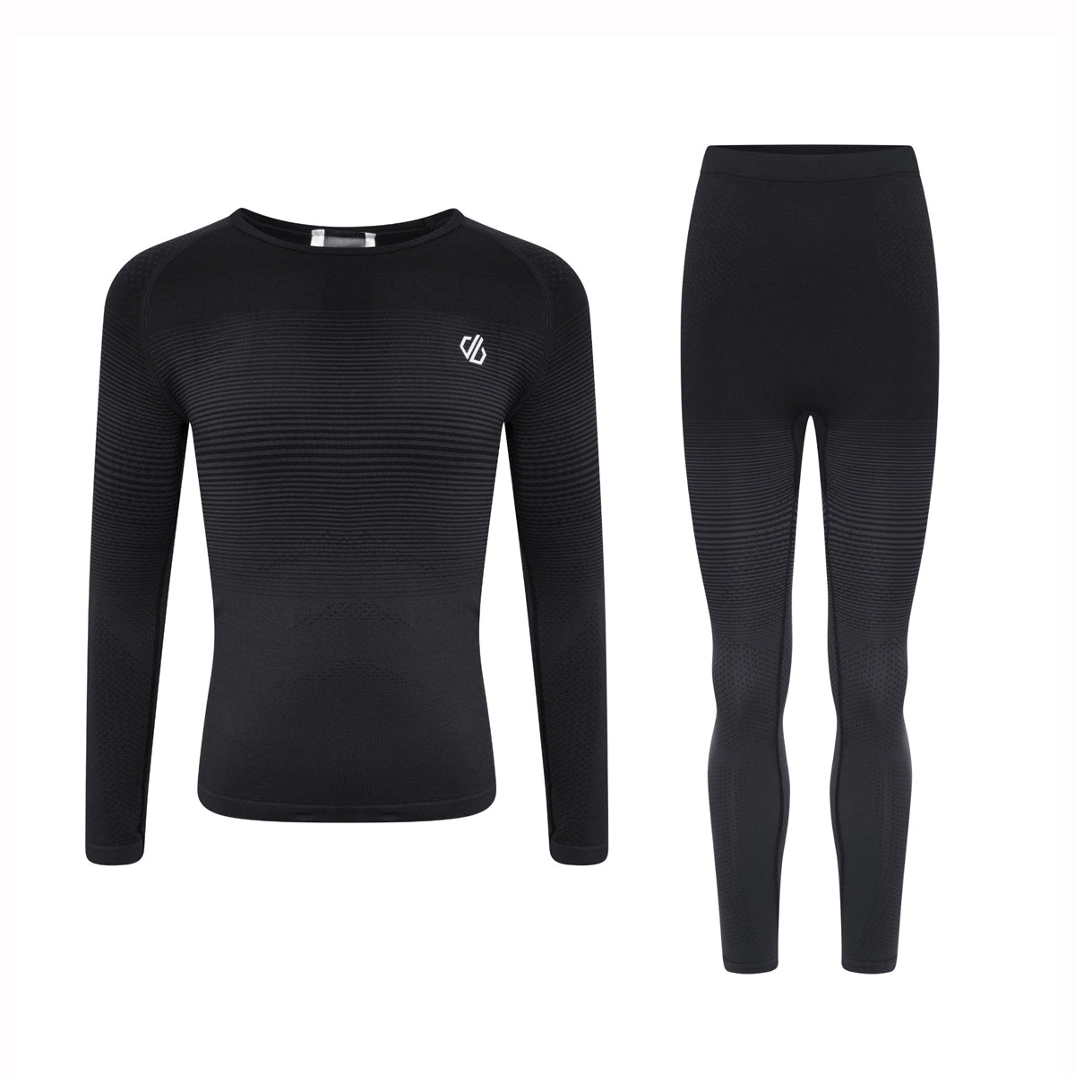 Childrens Black long-sleeve thermal top and leggings set on a white background