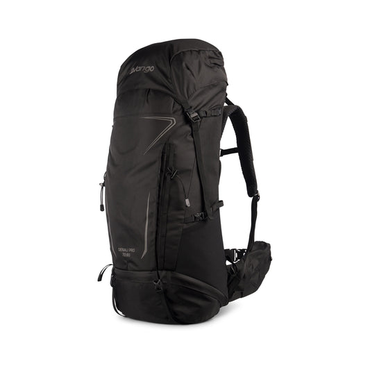 Black large trekking rucksack on white background