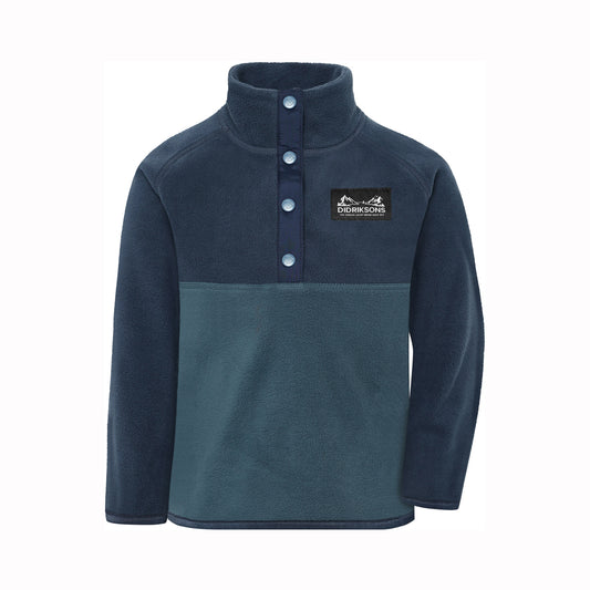 A long-sleeve quarter-zip fleece pullover by Dawson's, featuring a navy blue upper section and a muted teal lower body, with a small brand patch on the left chest.
