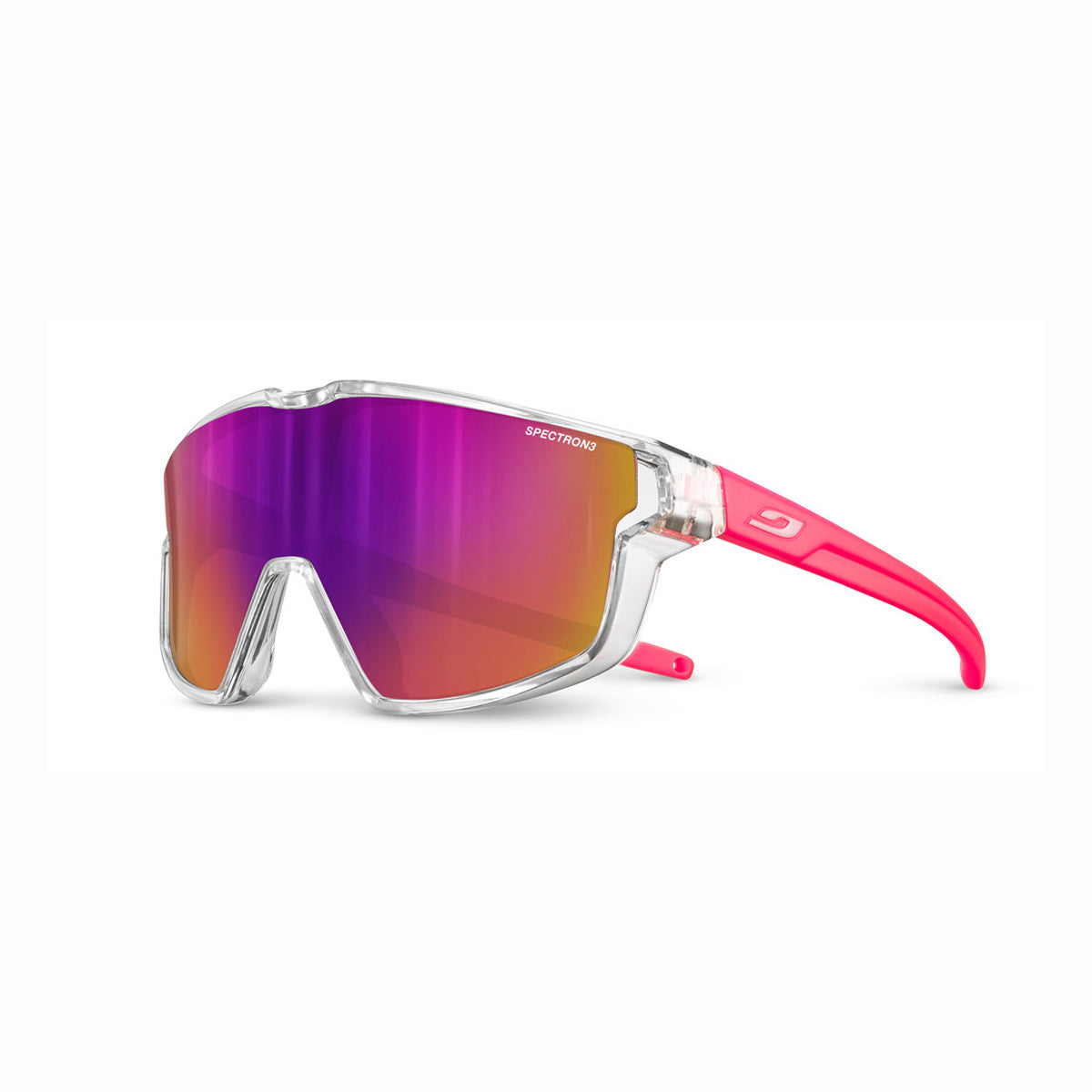 Sunglasses with pink and purple lenses on a white background