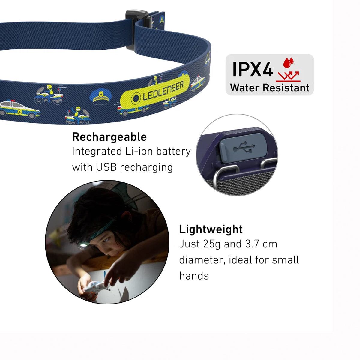 Ledlenser Kids Rechargeable LED Head Torch (Blue Police)