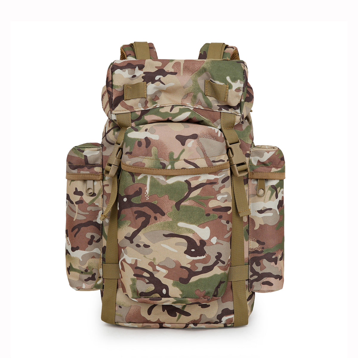 Camouflage backpack on a white background
