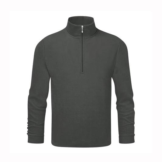 Grey kids micro-fleece top with a neck zip 