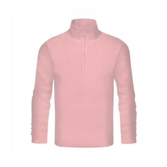 A light pink long-sleeve quarter-zip girls pullover sweater with a mock neck collar, shown on a plain white background.
