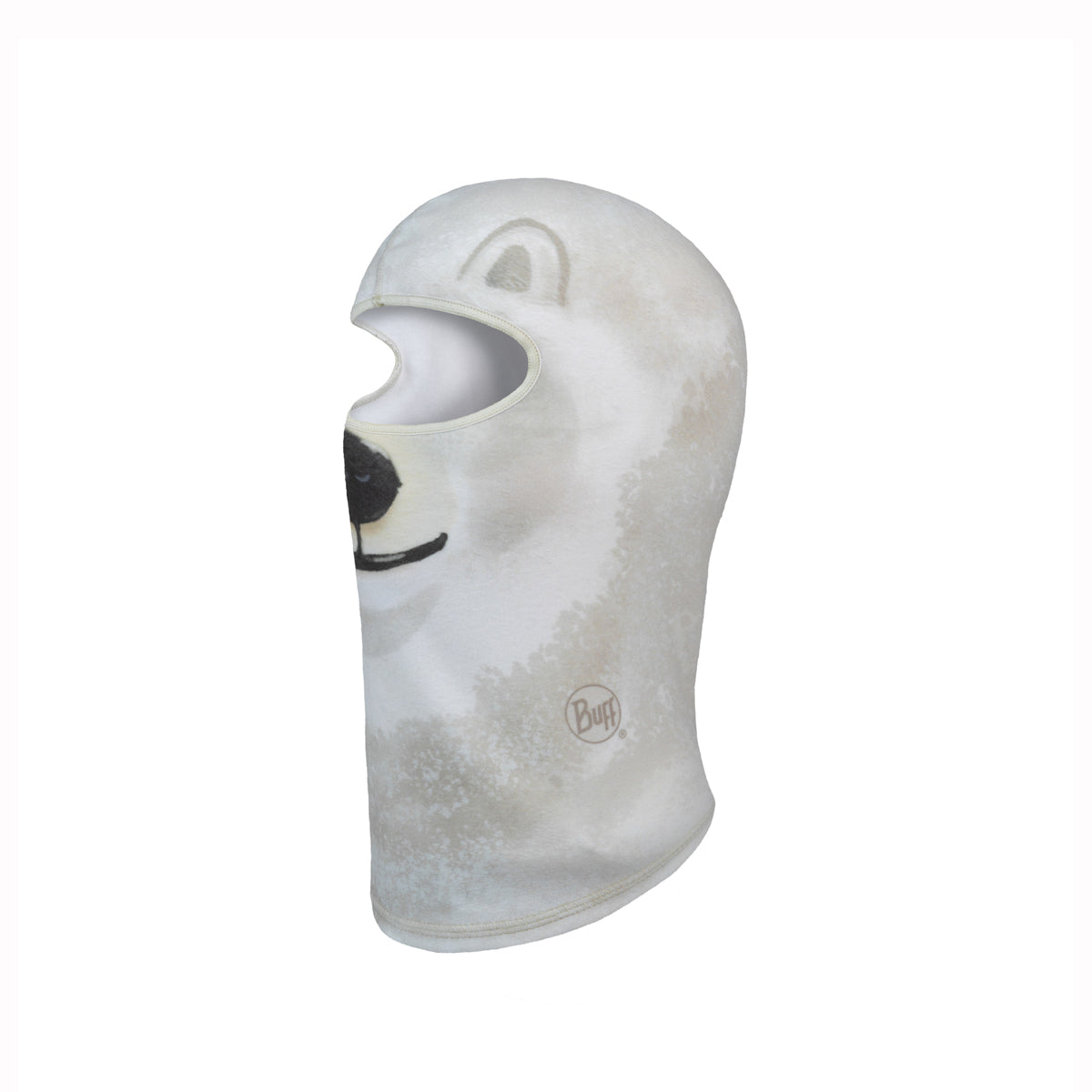 White balaclava with a bear cartoon on a white background