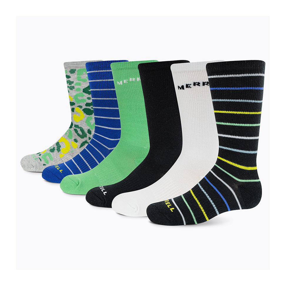 Merrell Kids Everyday Sock 6 Pack (Green Assorted)