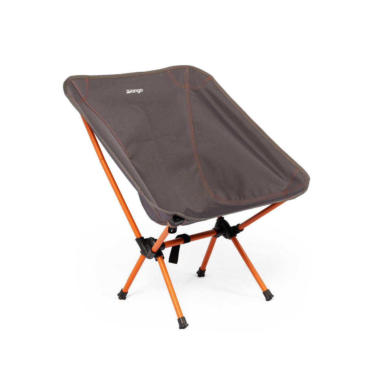 Portable camping chair with orange legs and gray seat on a white background