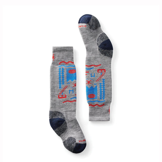 Gray socks with colorful patterns on a white background