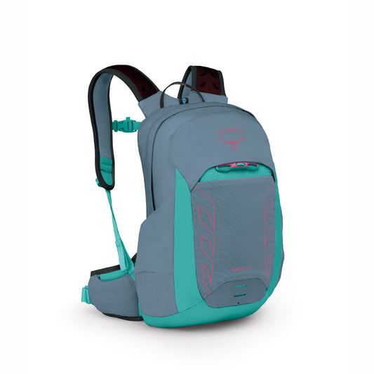 Blue and teal backpack on a white background