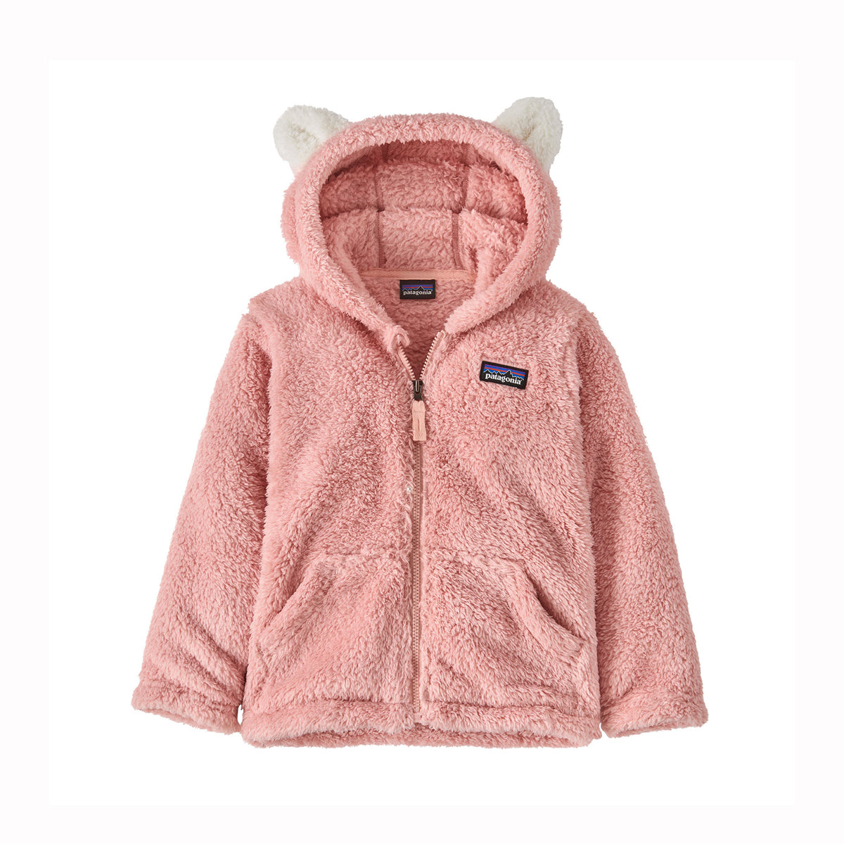 Baby pink fleece jacket with cute ears on hood
