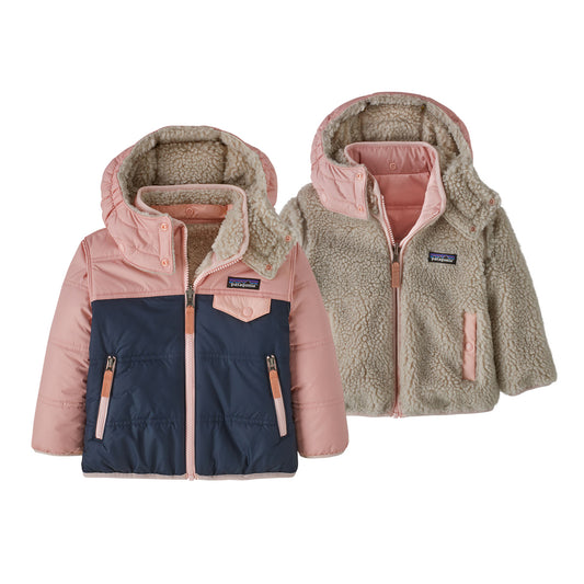 Two children's jackets with different color schemes on a white background