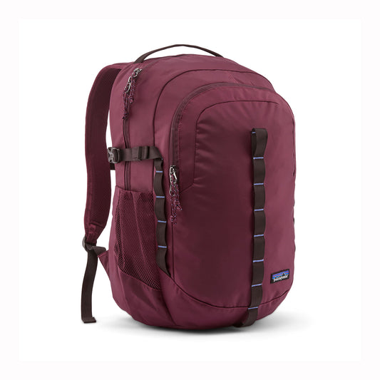 Maroon backpack with visible brand logo on a white background