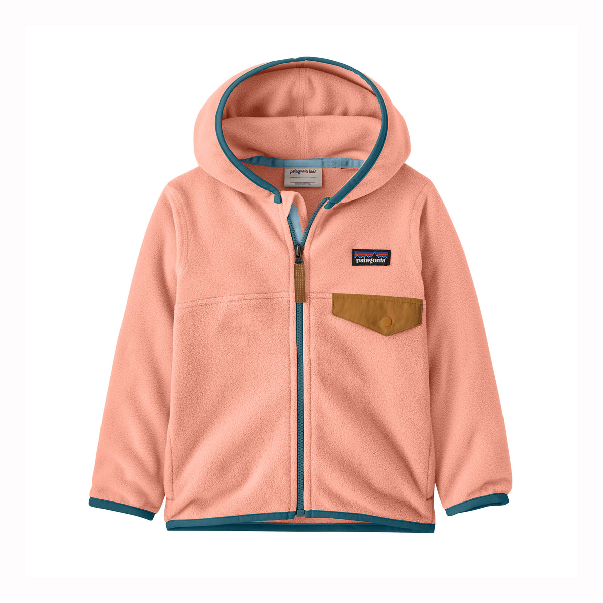 Pink toddler hoodie with a brand logo on a white background