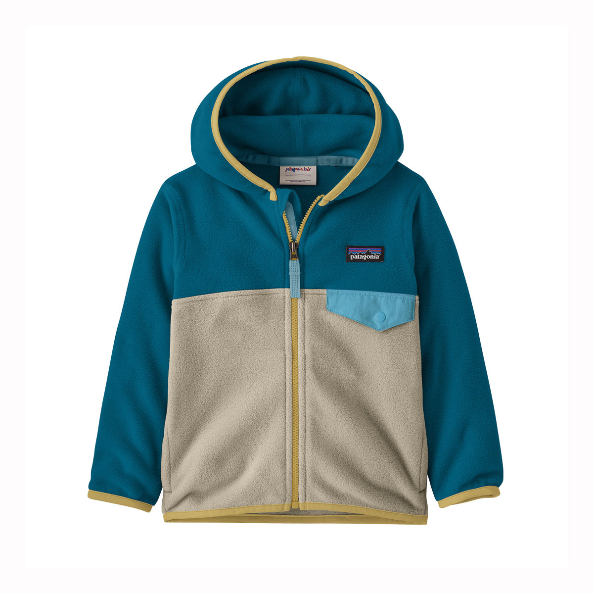 Toddler fleece jacket with blue arms and beige body