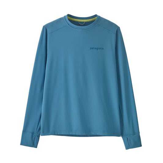 Blue long-sleeve shirt with Patagonia logo on a white background