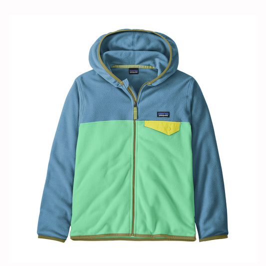 Color-blocked hoodie with blue and green sections on a white background