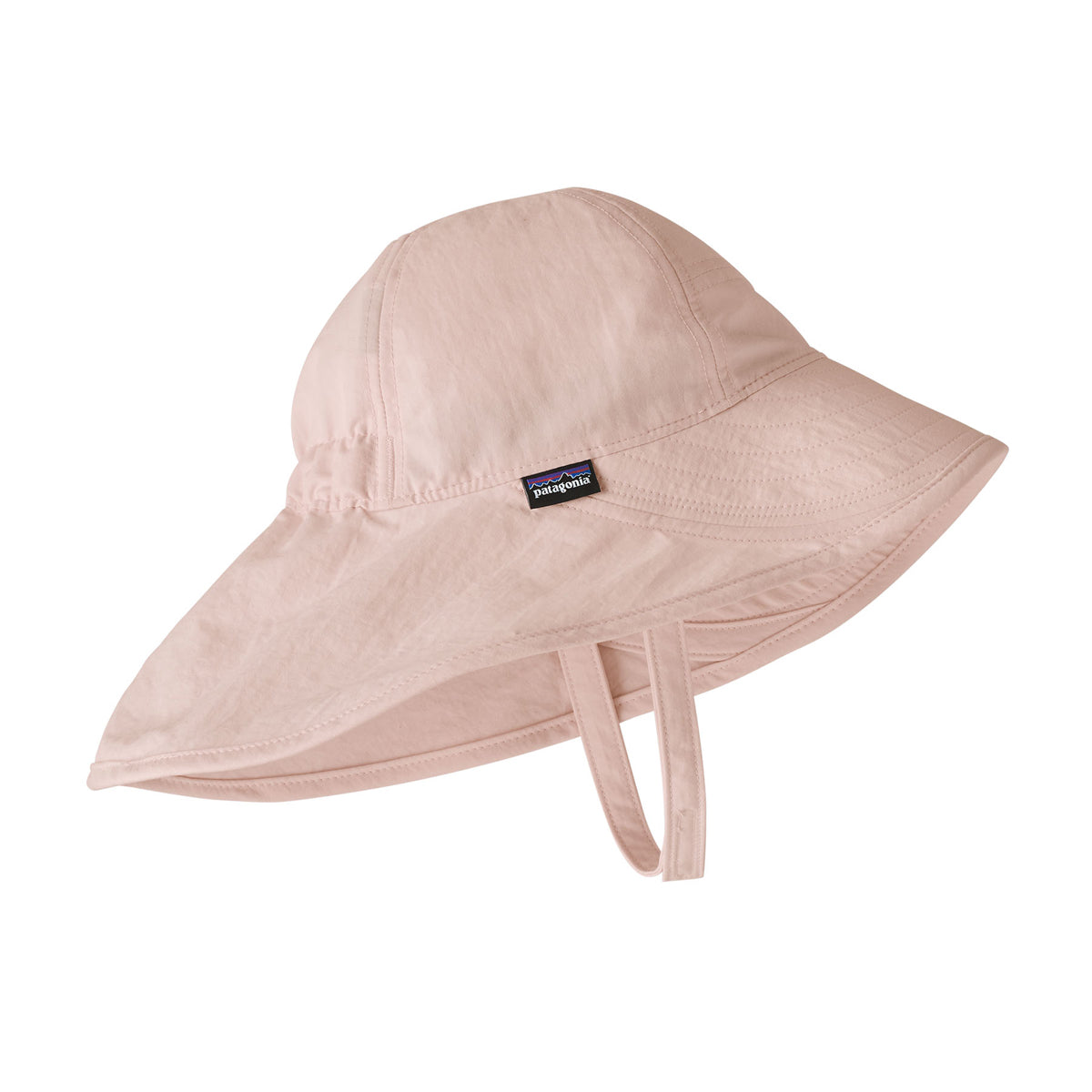 Pink baby sun hat with a visible brand logo on a white background