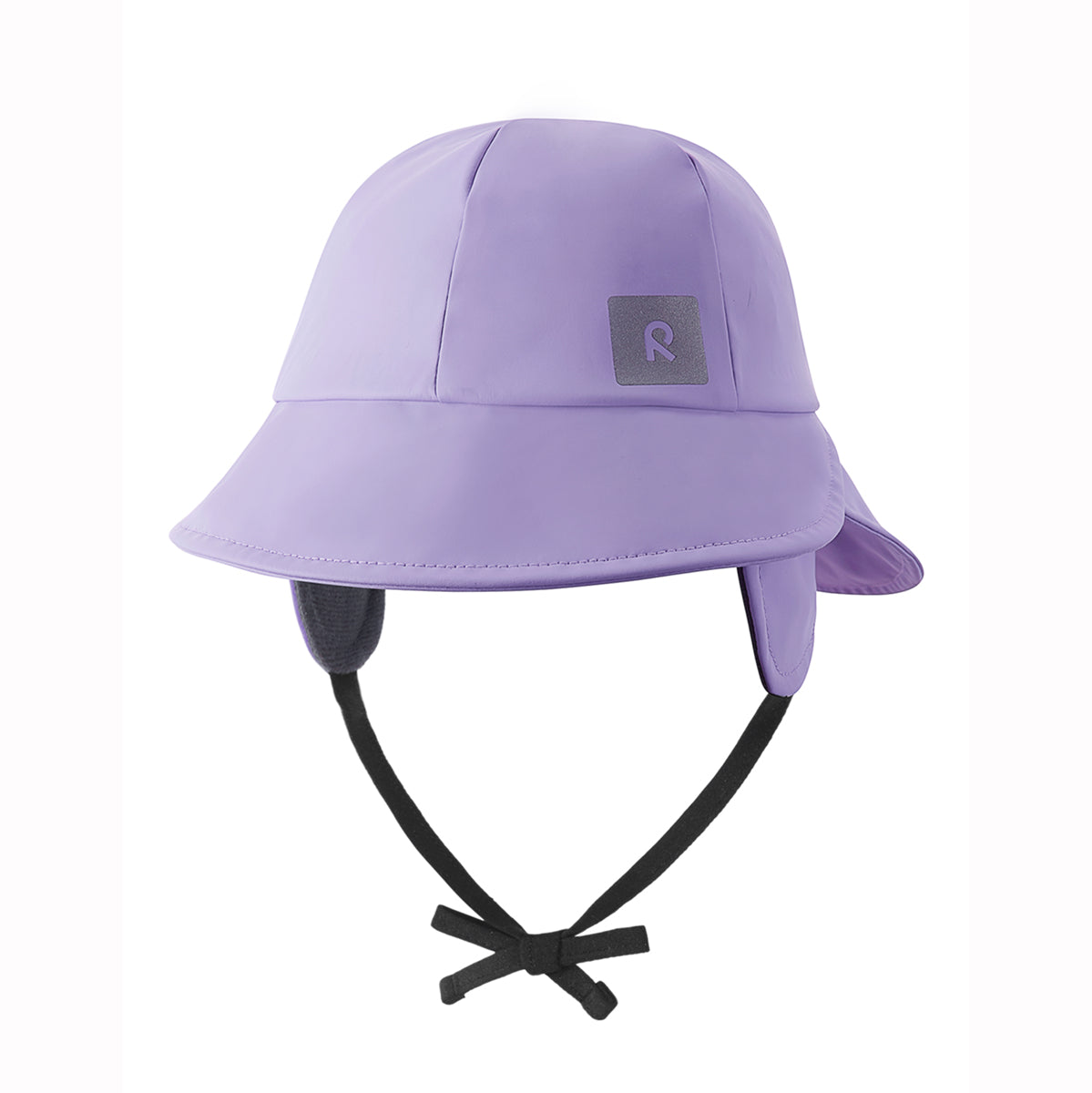 Purple rain hat with a strap on a white background