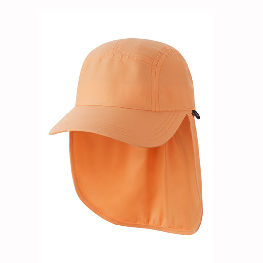 Orange kids cap with neck flap on a white background