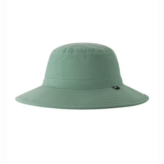 Green kids sun hat with wide brim on a white background