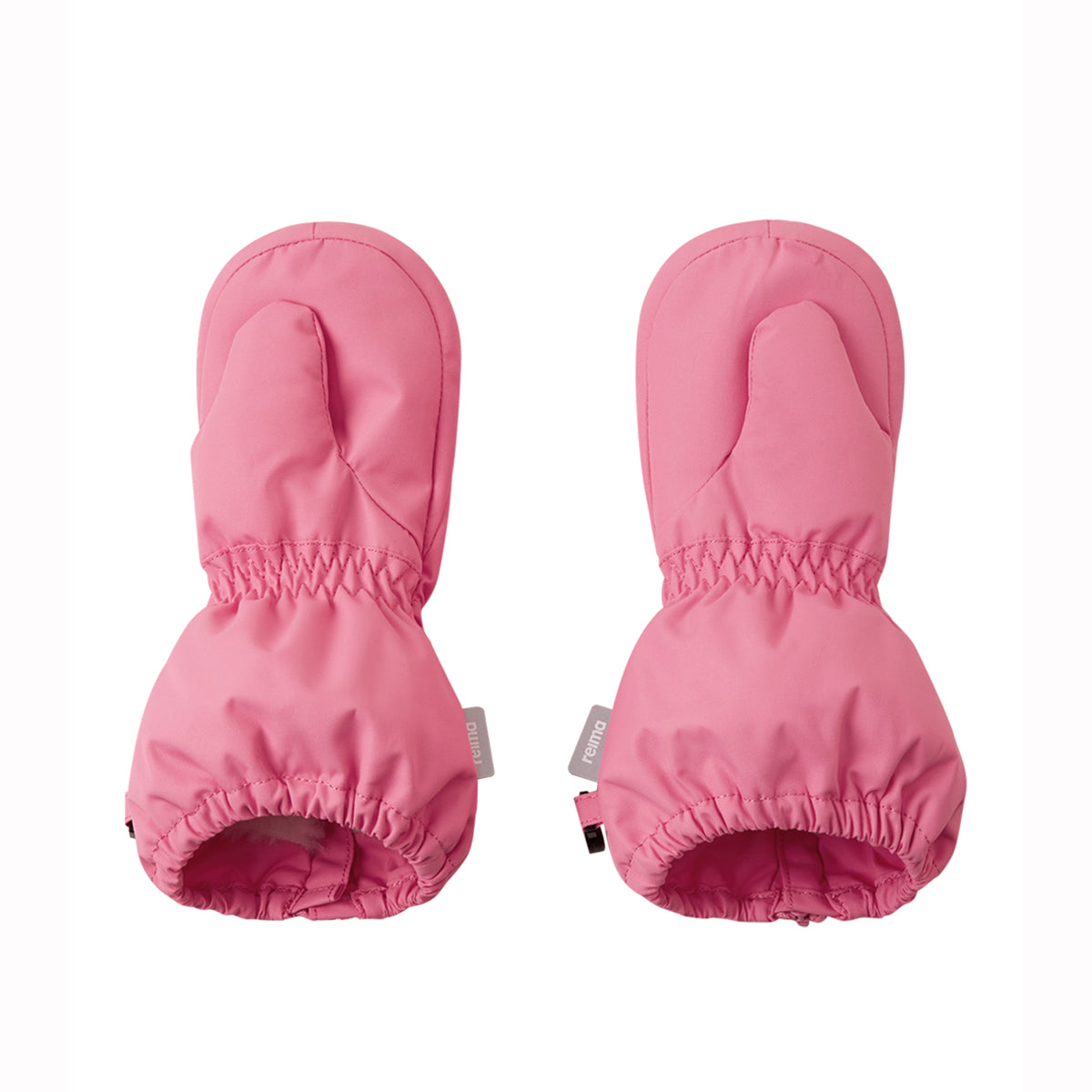 Pair of pink mittens on a white background
